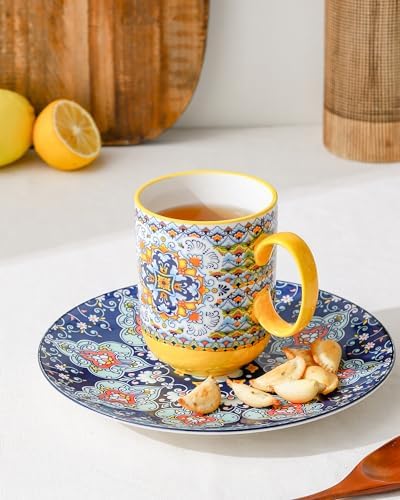 HENXFEN LEAD Boho Ceramic Coffee Mugs Set of 6, 14 oz - Image 5