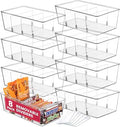 Oizeir Clear Pantry Organizer Bins 8-Pack - Fridge Organizer with 3 Removable Dividers, Ideal for Kitchen, Pantry, Refrigerator, Freezer, and Snack Storage by Oizeir