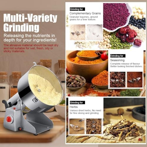 2000g Electric Grain Grinder Spice Grain Mill Stainless Steel 30s 28000RPM High Speedy Grinding with Overload Protection& 5min Timer Mill for Dry Spice Herbs/Nut/Coffee/Rice - Image 2
