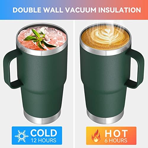 VEGOND 20 oz Tumbler Bulk with Handle Lid and Straw, Stainless Steel Insulated Travel Coffee Mug Set, Spill Proof Double Wall Metal Tumblers Cups, Dark Green 12 Pack - Image 3