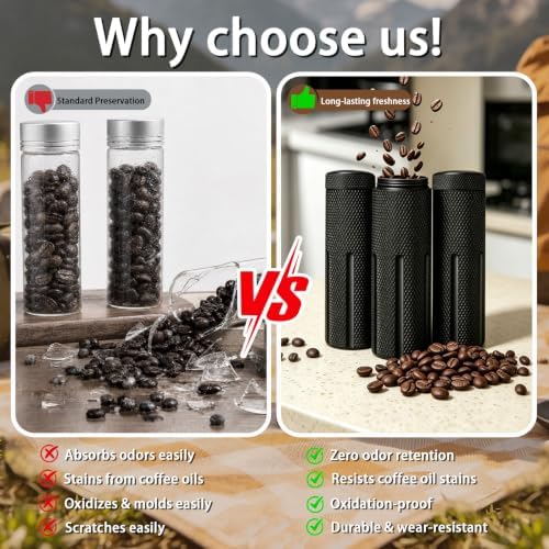 Single Dose Coffee Bean Storage, Portable 2-Pack Airtight Canister (Black) - Image 3