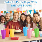 Honeydak 30 Pack Plastic Tumblers with Lids and Straws Bulk, Bright Color - Image 4
