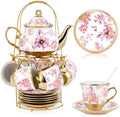 Zhehao 20 Pcs Porcelain Tea Set for Adult, with Metal Holder, Purple by Zhehao