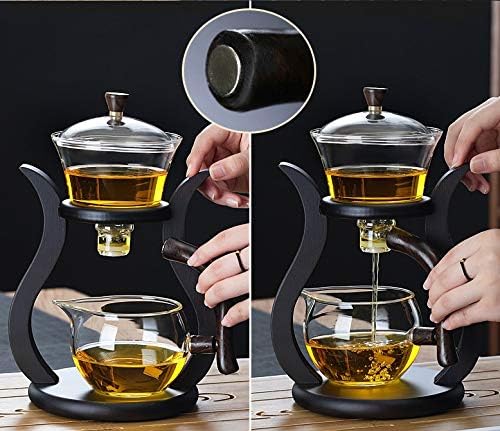RORA Glass Teapot Set Semi Automatic Drip Rotating with Infuser Lazy Kungfu Tea pot Set (Bamboo) - Image 4