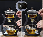 RORA Glass Teapot Set Semi Automatic Drip Rotating with Infuser Lazy Kungfu Tea pot Set (Bamboo) - Image 4