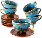 2 oz Espresso Cups with Saucers Set of 6, Ceramic Tea Cup for Latte, Coffee by YINUOWEI