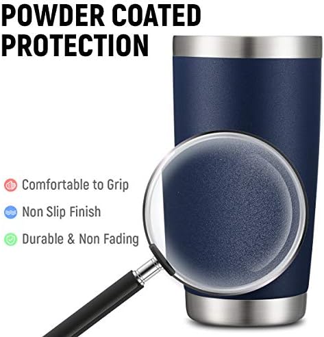 COMOOO 20oz/8Pack Double Wall Vacuum Insulated Coffee Travel Mug Stainless Steel Tumbler Bulk with Lid and Straw Durable Powder Coated Insulated Coffee Cup for Cold & Hot Drinks, Navy, 8 Pack - Image 4
