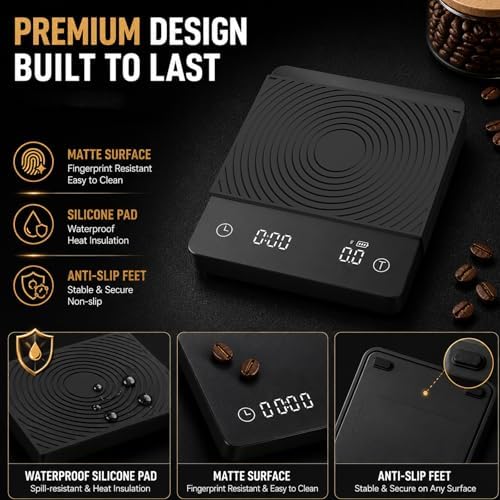 Smart Espresso Coffee Scale with Timer, 0.1g Accuracy, Flow Rate & Ratio - Image 6