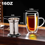 Baalaka Tea Infuser Mug, 16 fl oz Double-Wall Glass for Loose Leaf Tea (Pack of 4) - Image 2