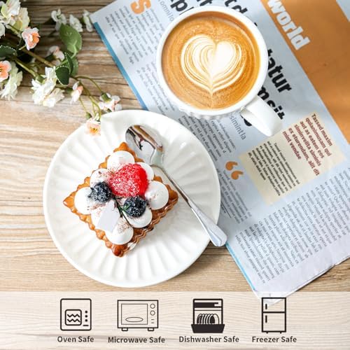 Ceramic Espresso Cups with Saucers 5 Oz,Set of 4 Porcelain Demitasse Cups Set,Small Coffee Cups with Handle for Coffee,Tea,Latte and Macchiato,Cappuccino Mugs for Kitchen and Cafe,White - Image 3