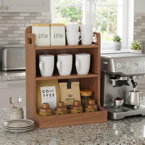 Solid Wood Matcha & Coffee Station Organizer, 3-Tier Countertop Mug Holder - Image 4