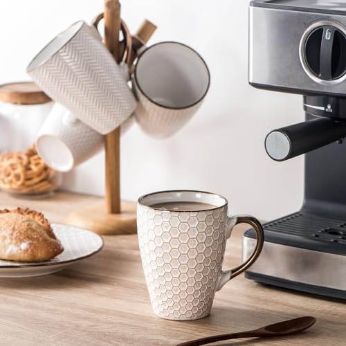 Ceramic Coffee Mug Set - 16 Oz Large Coffee Mugs - Embossed Stoneware Cup - Image 5