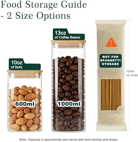 LIBWYS 12-Pack Square Glass Storage Jars with Bamboo Lids (0.6Qt/1.06Qt) - Stackable Food Containers for Pantry Organization, Coffee, Flour, Snacks, Tea | Kitchen Canisters Set - Image 3