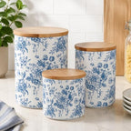 AnyDesign Chinoiserie Floral Ceramic Kitchen Canisters Sets Vintage Blue Flower Clear Storage Jar with Airtight Lids for Home Kitchen Countertop Decor Flour Sugar Tea Spice Container, Set of 3 by AnyDesign