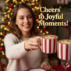 Festive Red and White Striped Ceramic Coffee Mug and Saucer Set, 200ml Latte & Tea Cup Gift for Holidays (Black) - Image 3
