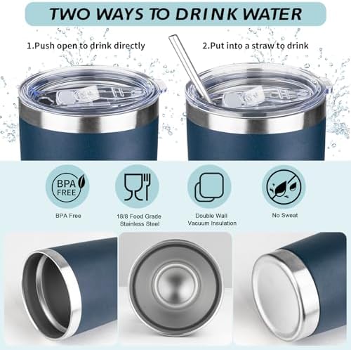 20oz Tumbler with Straw and Brush, Stainless Steel Vacuum Insulated tumbler, Double Wall Insulated Coffee Tumbler for Outdoor, Home, Travel,Office (Navy Blue,4pcs) - Image 3