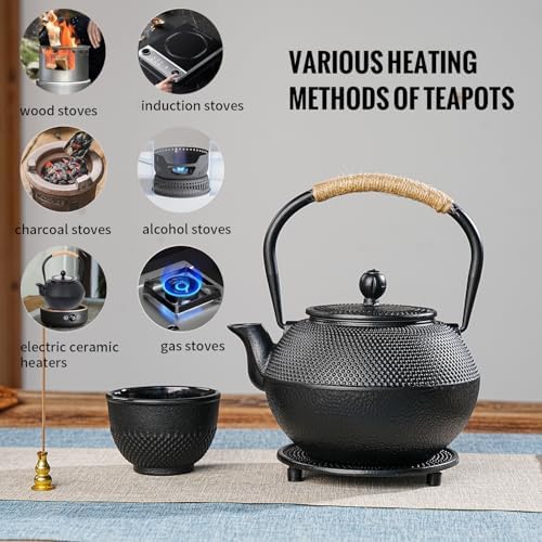 Sungmor Cast Iron Teapot Set with 4 Cups, 1200ml/40oz Japanese Tetsubin Kettle with Stainless Steel Infuser, Stovetop Safe Teapot for Loose Leaf Tea - Image 7
