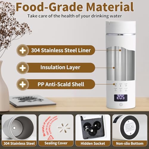 Compact Portable Electric Kettle, LCD Display with 6 Temperature Settings, 304 Stainless Steel, 450ml/15.2oz, Auto Shut-Off and Boil-Dry Protection, Travel Electric Kettle Teapot, White - Image 4