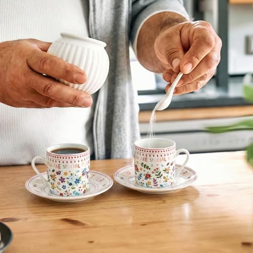 Floral Espresso Cups & Saucers Set of 6, 3oz Small Coffee Mugs, Ceramic Demitasse Cup for Tea, Latte, Espresso Shot Cup for Espresso Machine & Coffee Maker, Women Gifts for Mother's Day, Birthday - Image 6
