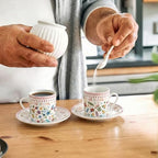 Floral Espresso Cups & Saucers Set of 6, 3oz Small Coffee Mugs, Ceramic Demitasse Cup for Tea, Latte, Espresso Shot Cup for Espresso Machine & Coffee Maker, Women Gifts for Mother's Day, Birthday - Image 6