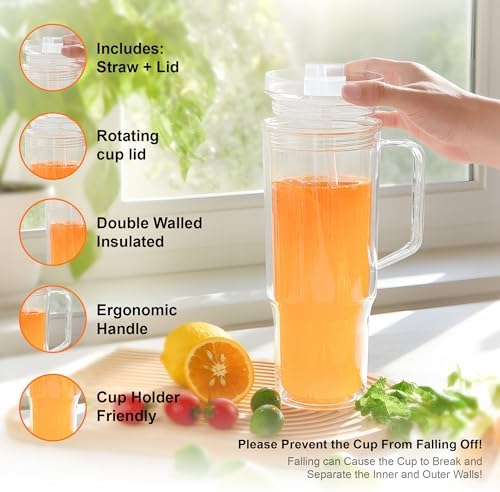 AGH 4 Pack 40 oz Double Wall Vacuum Resuable Plastic Tumbler with Handle and Straw Lid, Watter Bottle Travel Mug Cup,Classic Acrylic Tumblers - Image 2