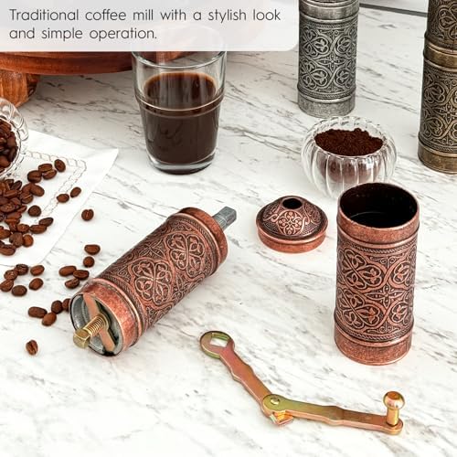 Handmade Turkish Pepper & Coffee Grinder, Refillable Turkish Spice Mill with Adjustable Coarseness, Manual Coffee Mill with Handle, Coffee Grinder Metal with Hand Crank 22 cm-8.66 inch (Bronz) - Image 4