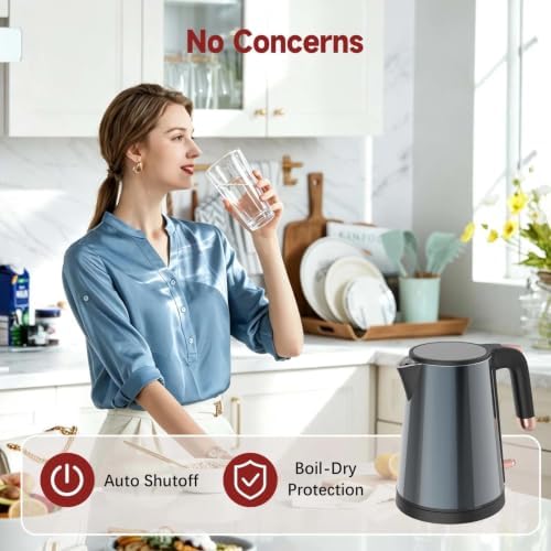 Electric Kettle 1.0L, Triple-Wall Insulated Metal Shell, 1000W - Image 4