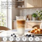 INSETLAN Iced Coffee Cups with Lids and Straws, 20 oz Hobnail Glass Tumbler - Image 4