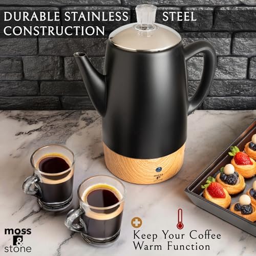 Moss & Stone 10 Cup Black Electric Percolator Coffee Pot, Stainless Steel - Image 4