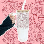 Sip-Sip Hooray! Christmas Line Doodle 40oz Glass Tumbler with Lid and Straw - Image 7