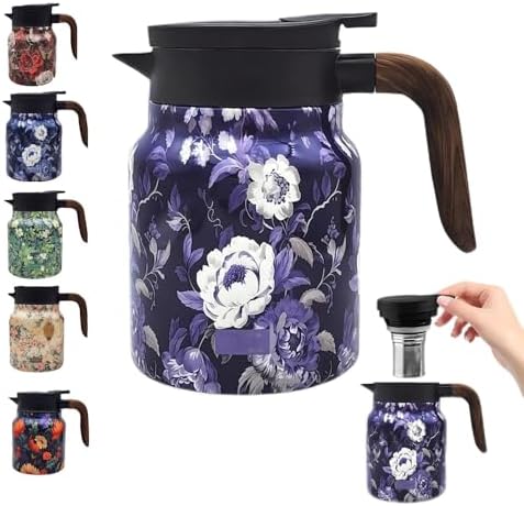 Vintage Floral Teapot with Built-in Infuser, Stainless Steel Thermal Carafe by TBHAPY
