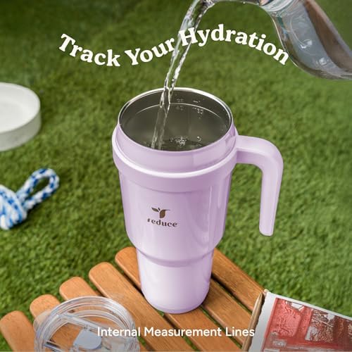REDUCE 40 oz Stainless Steel Tumbler with Handle - Dual-Wall Vacuum Insulated Travel Mug, Sweat-Proof Lid & Reusable Straw - Keeps Drinks Cold for 24 Hrs, Fits Cupholders, Dishwasher Safe - Pineapple - Image 6