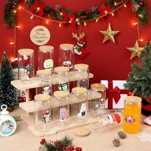 Umigy 12 Pack Christmas Glass Cups 16 oz Drinking Glasses,Chic Style - Image 6