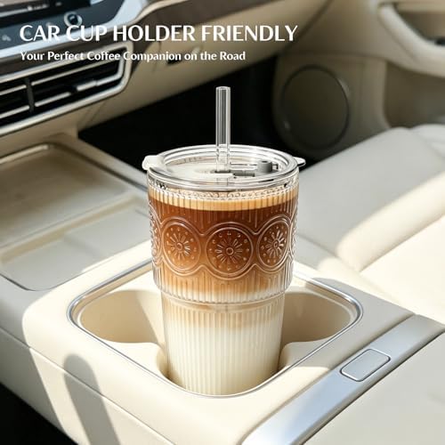 INSETLAN 20 oz Iced Coffee Cups with Lids and Straw, Set of 6 Glass Tumbler - Image 6