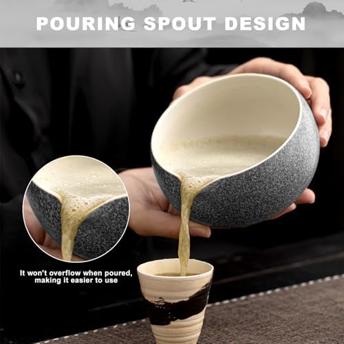 Matcha Set with Ceramic Bowl & Bamboo Whisk, 5-Pcs Kit Includes Scoop, Sifter& Holder(Chasen), Mottled Black - Image 5