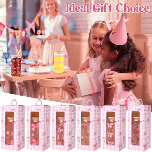 Zhehao 6 Set Cute Coquette Pink Bow Glass Cup Gift Set - Image 6