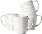 LE TAUCI Ceramic Coffee Mugs Set of 4, 16 oz, Embossed, Arctic White by LETAUCI