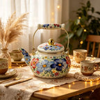 Floral Enamel Tea Kettle 2.5L Vintage Stovetop Teapot for Hot Water Tea - Image 6