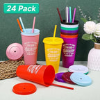 24 Pack Plastic Tumblers with Lids and Straws, Sometime You Forget You Are Awesome Gifts Reusable Cups with Lids Colorful Cups for Party, Iced Coffee Cup Bulk Tumbler (24 oz, Stylish Colors Printed) - Image 3