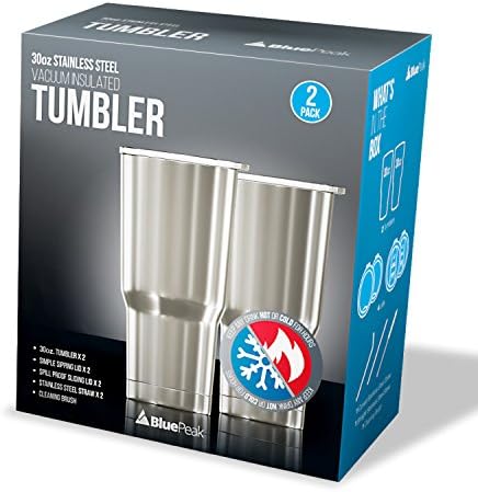 BluePeak Double Wall Vacuum Stainless Steel Insulated Tumblers Set, 2-Pack - Includes 2 Sipping Lids, 2 Spill-Proof Sliding Lids, 2 Straws, 1 Cleaning Brush & Gift Box (30 oz, Black) - Image 3