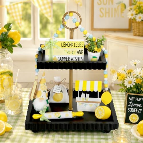 Summer Decorations for Home Indoor 8pcs Lemon Tiered Tray Decor Set - Image 5