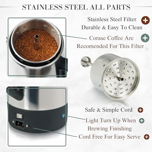Moss & Stone 10 Cup Electric Percolator Coffee Pot, Stainless Steel - Image 2