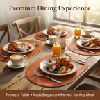Premium Oval Faux Leather Placemat & Coaster Set with Innovative Cork-Look Printed Base，4/6/8-Piece Sets & 8 Colors，Non-Slip Dining Table Mats for Kitchen Dining - Image 5