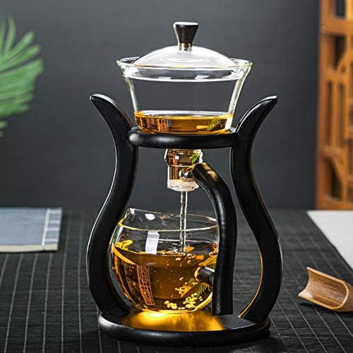 RORA Glass Teapot Set Semi Automatic Drip Rotating with Infuser Lazy Kungfu Tea pot Set (Bamboo) - Image 5