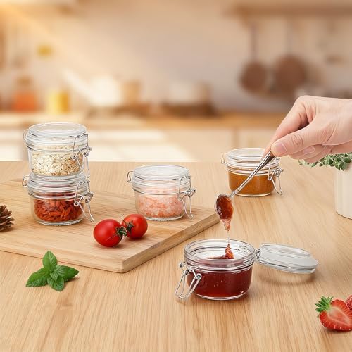 4oz Mini Airtight Glass Jars with Clamp Lid - Small Spice, Jam & Honey Jars for Kitchen Pantry Storage, Cute Clear Sauce Containers for Seasoning, Sugar, Salt, Wedding & Party Favors - Image 5