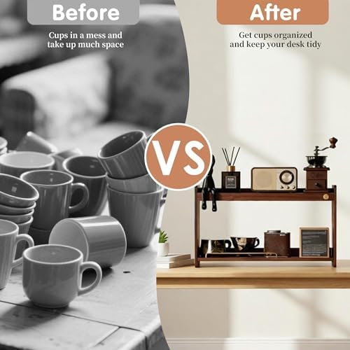 Coffee Mug Holder Countertop 2 Tiers Walnut Station Organizer for Kitchen - Image 5
