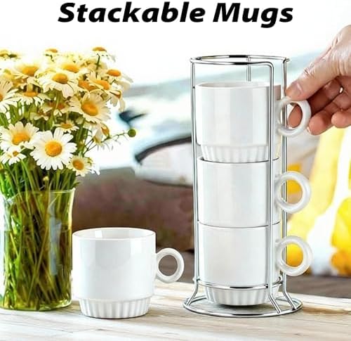 16pcs 9oz Sublimation Stackable Coffee Mugs with Stand, Blank Mug Set Bulk for Sublimation, White Plain Ceramic Mug Cups for Latte, Tea, Milk, Hot Cocoa, Drinks (4 Set of 16 Pcs Mugs) - Image 4