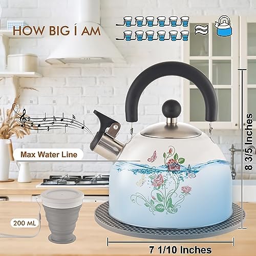 ARC 2 Quart Whistling White Tea Kettle with Magic Color Changing Design - Image 2