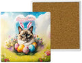 Happy Easter Ragdoll with Bunny Ear Headband and Flowers Set of 4 Stone Coasters Cat Lover Kitten Owner Gifts Idea 4x4in Absorbent Soapstone Coaster 13001 by Ninety3POD