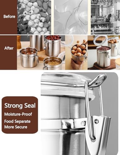 Walktosun Stainless Steel Food Container with Clear Lids Airtight Storage Container Stackable Small Canisters Kitchen Pantry Storage for Cereal, Snacks, Candy, Herbs, Spices, Sugar, Tea (1.2L Silver) - Image 3